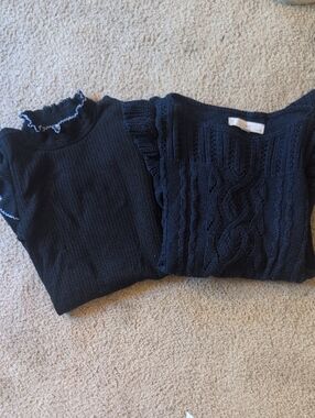 LOFT Black Cable & Ruffle Turtleneck Sweaters Set